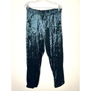 Jolt‎ Velvet Paperbag Waist Pants L Teal Green Crushed Velour Joggers